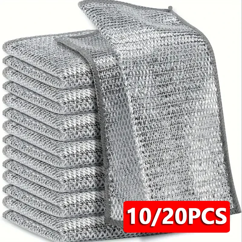 10/20 قطعة غير خدش الفولاذ المقاوم للصدأ تنظيف الملابس قابلة لإعادة الاستخدام سريعة الجافة فضي المطبخ تنظيف طبق منشفة تجوب القماش #1