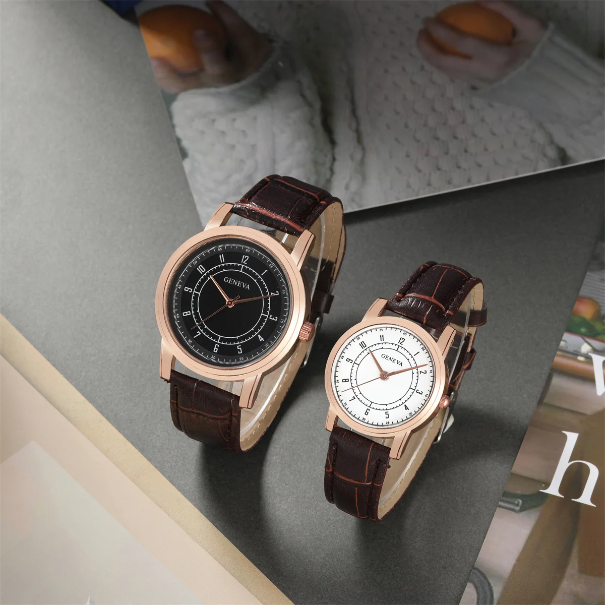 2PCS Fashion Couple Set Watches Luxury Men Women Business Casual Leather Quartz Watch Simple Brown Wristwatch