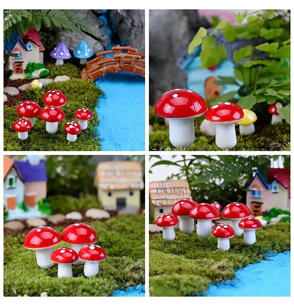 Pieces Mini Mushroom Miniatures Artificial Garden Fairy Bonsai Plant Pot Resin Craft Decoration for Home DIY Micro Landscape