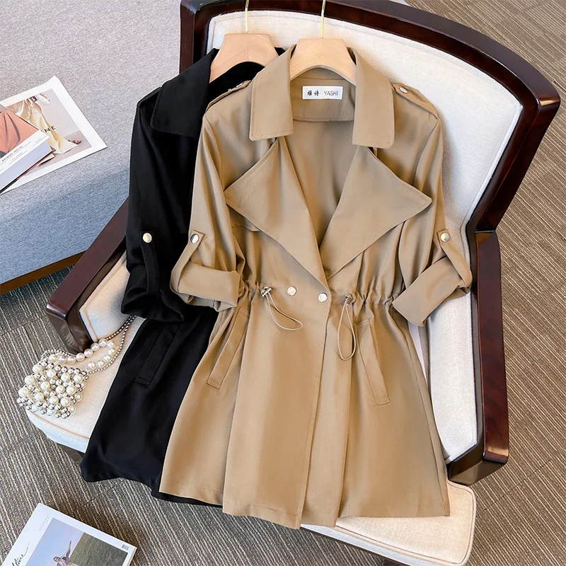 

New Fashion Mid-Length Waist Hugging Loose Slimming Trench Women Coat 2023 Fat Sister Autumn Clothes Plus Size Women Clothing