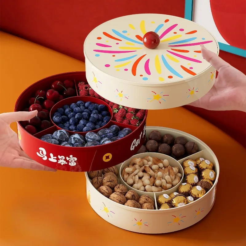 Luxury Multi Layer Snack Serving Tray with Lid Elegant Food Grade Dry Fruit and Candy for Modern Room Kitchen or Dining Table