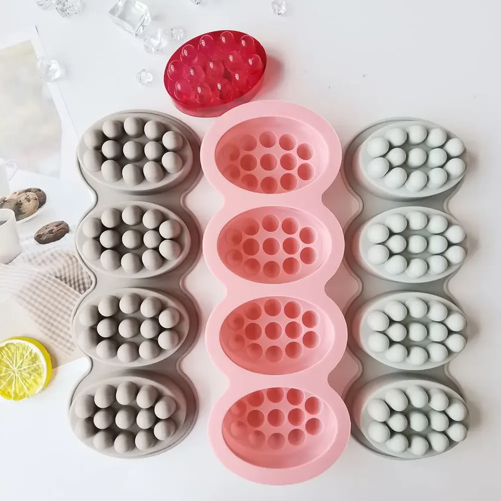 4 Cavity 3D Handmade Silicone Soap Molds - Massage Therapy Bar Making Mould - DIY Oval Shape Soaps Resin Crafts