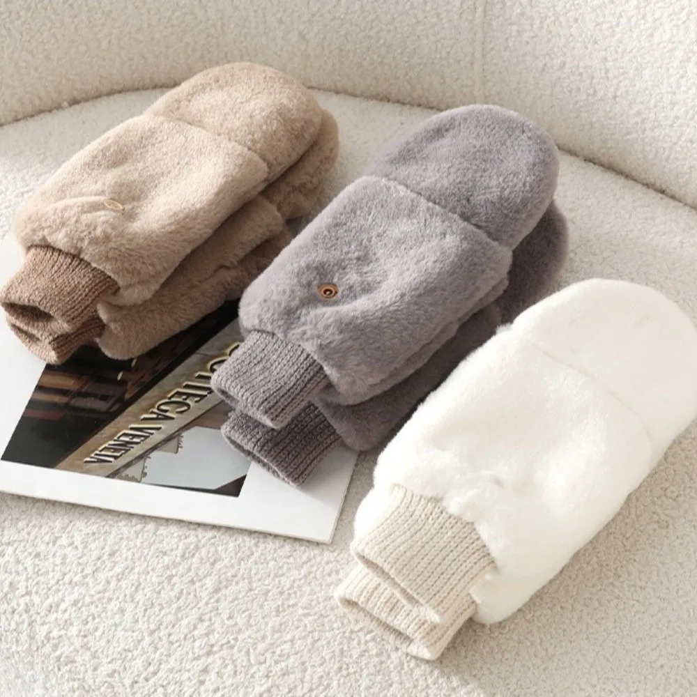 New Warm Gloves Fingerless Knitted Cuffs Fingerless Mittens Button Closure Solid Color Flip Top Gloves Cold Weather
