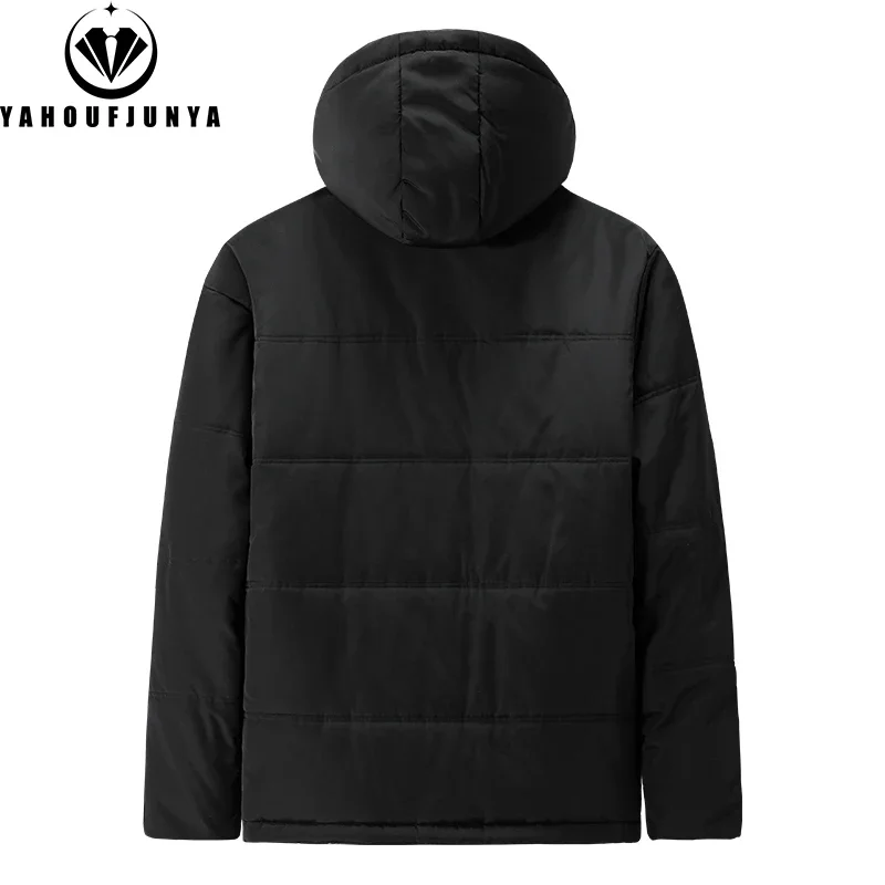 2024 Winter Men Outdoor Windproof Warm Solid Hooded Parka Jacket Men Waterproof Fleece Zipper Casual Fashion Jacket Male Coat