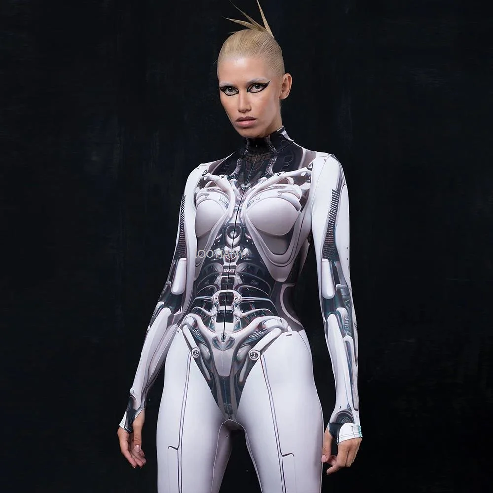 Female Zentai Suits Robot Punk Cosplay Jumpsuits Halloween Roleplay Catsuit For Women Carnival Party Stage Long Sleeve Bodysuits