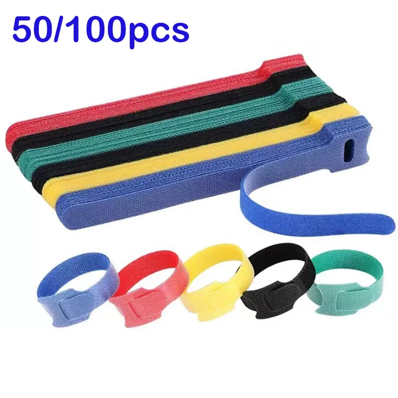 50/100PCS Detachable Cable Ties Colored Plastics Reusable Cable Ties Nylon Loop Wrap Zip Ttype Cable Tie Wire Bandage Tie