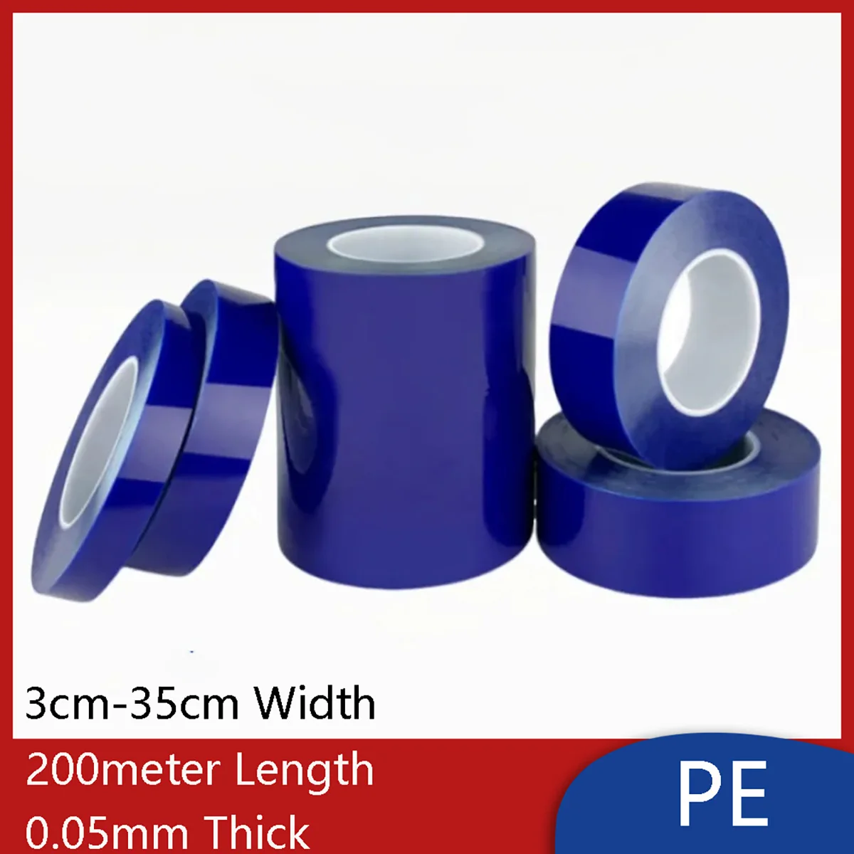 Blue Protective Film Self-adhesive PE Films for Metal & Glass & Plastic Flat Smooth Surface 3cm-35cm Width 200meter Length