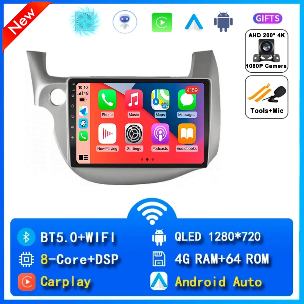 10 "Autoradio Radio Voor Honda Fit Jazz 2007 - 2014 2din Android 15 Carplay Multimidia Video Player Navigatie GPS Head Unit
