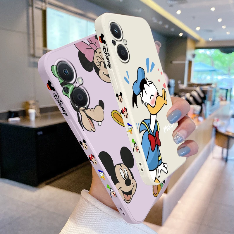 Mickey Mouse And Donald Duck Phone Case For OPPO Find X5 X3 X2 Lite Pro Neo A5 A53 A94 4G 5G Liquid Left Rope Soft Cover