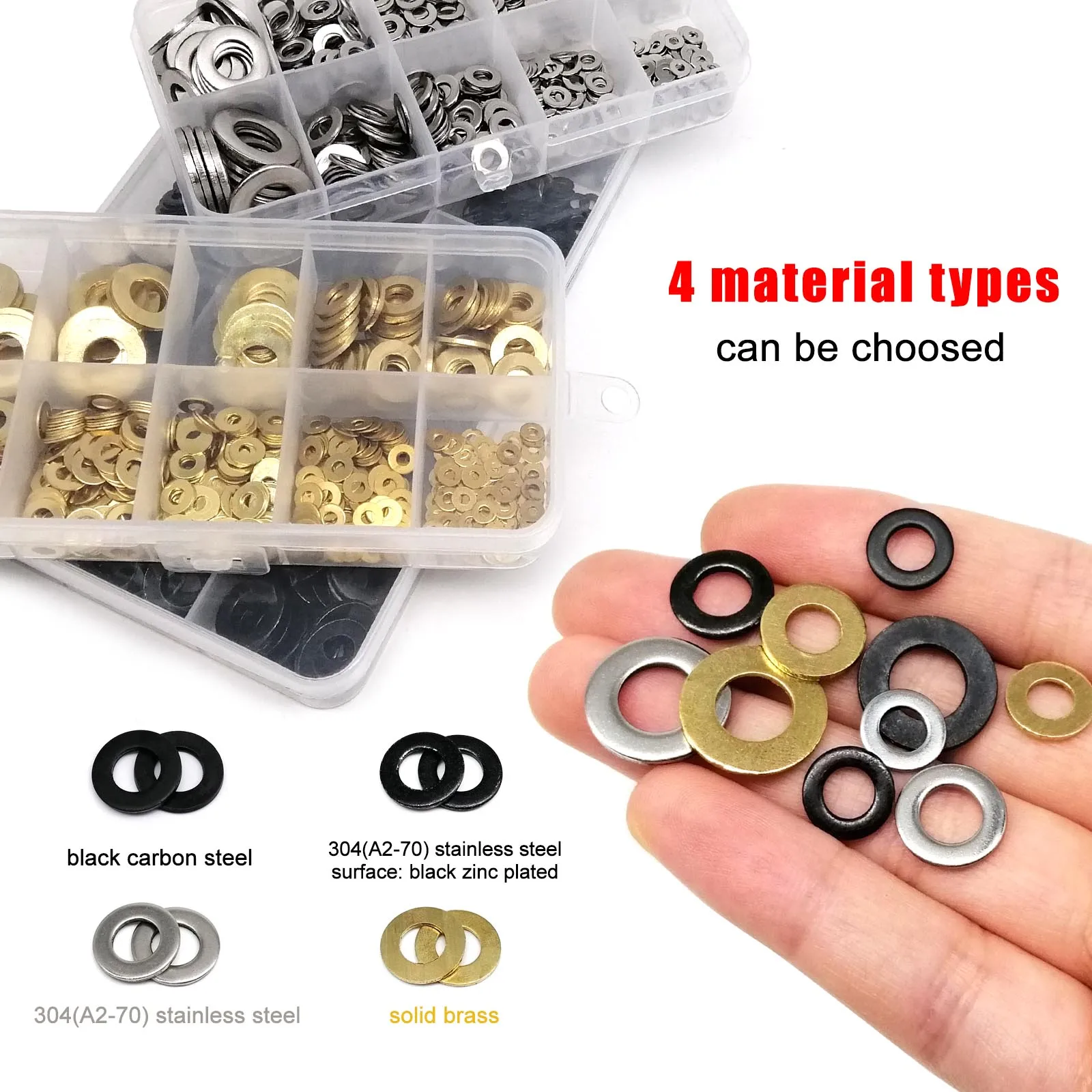 1 Set Flat Washer Plain Gasket GB97 Mix M1.6 M2 M2.5 M3 M4 M5 M6 M8 M10 M12M16 Assortment Kit Black 304 A2 Stainless Steel Brass