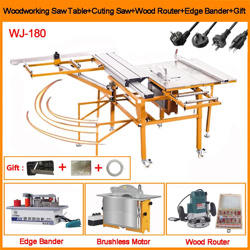 

WJ180 Rocker Arm Wood Cutting Machine Multi-functional Push Table Saw Folding Woodworking Portable Push Table Panel Saw