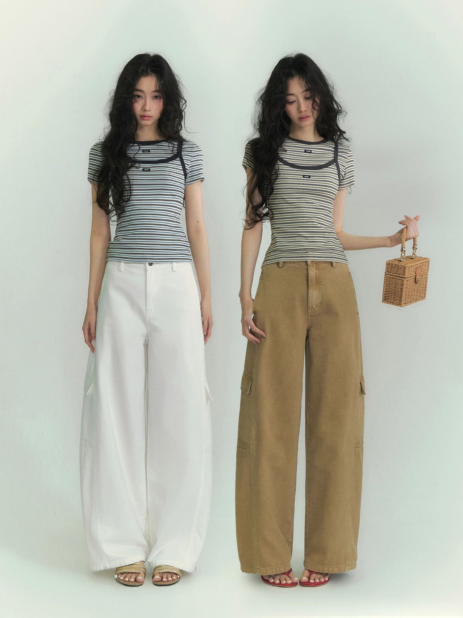 

SOMESOWE Casual Striped T-Shirt And Strap Set Women's Loose Fit Long Sleeve Cotton Blend Fashion Spring Seasonal Wear