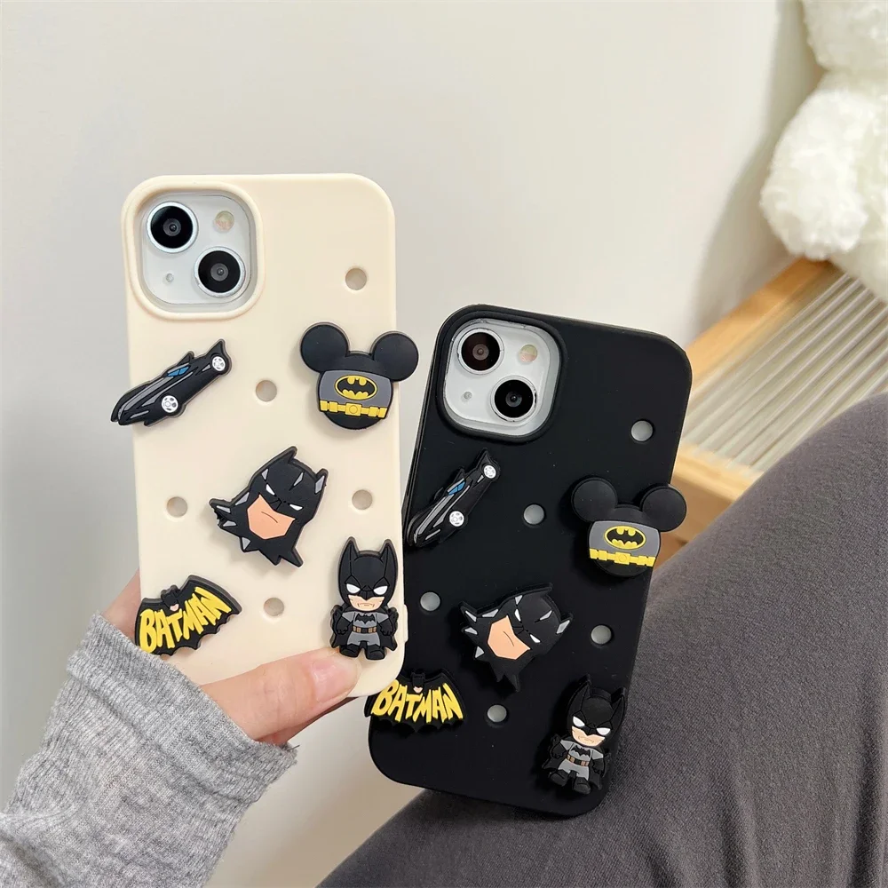 Super Hero Marvels Batmans 3D DIY Phone Case for IPhone 15 14 13 12 11 Pro Max 14 Pro Anti-drop Silica Gel Soft Back Cover Funda