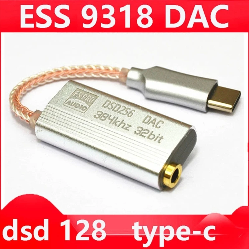 3HT DAC ES9318 Headphone Amplifier HiFi Decoding AMP Adapter Sound Card For Android Phones Win10 Type C to 3.5MM Adapter