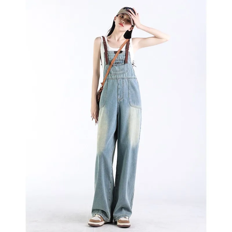 Jumpsuit Wanita Chic Ukuran Besar, Overall Elegan, Desain Lebar yang Awet Muda, Model Pinggang Sedang, Cocok untuk Wanita Bertubuh Ramping di Pantai