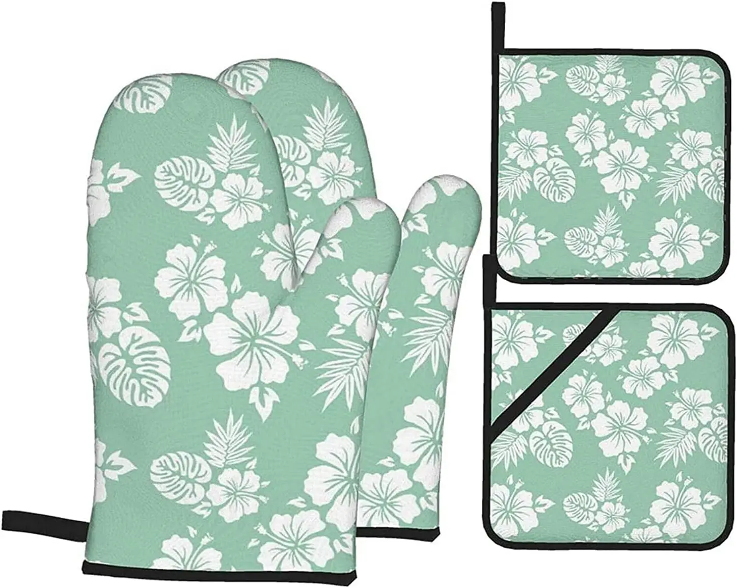 

Hawaiian Shirt Pattern Oven Mitts and Pot Holders Set of 4 Kitchen Set for Cooking