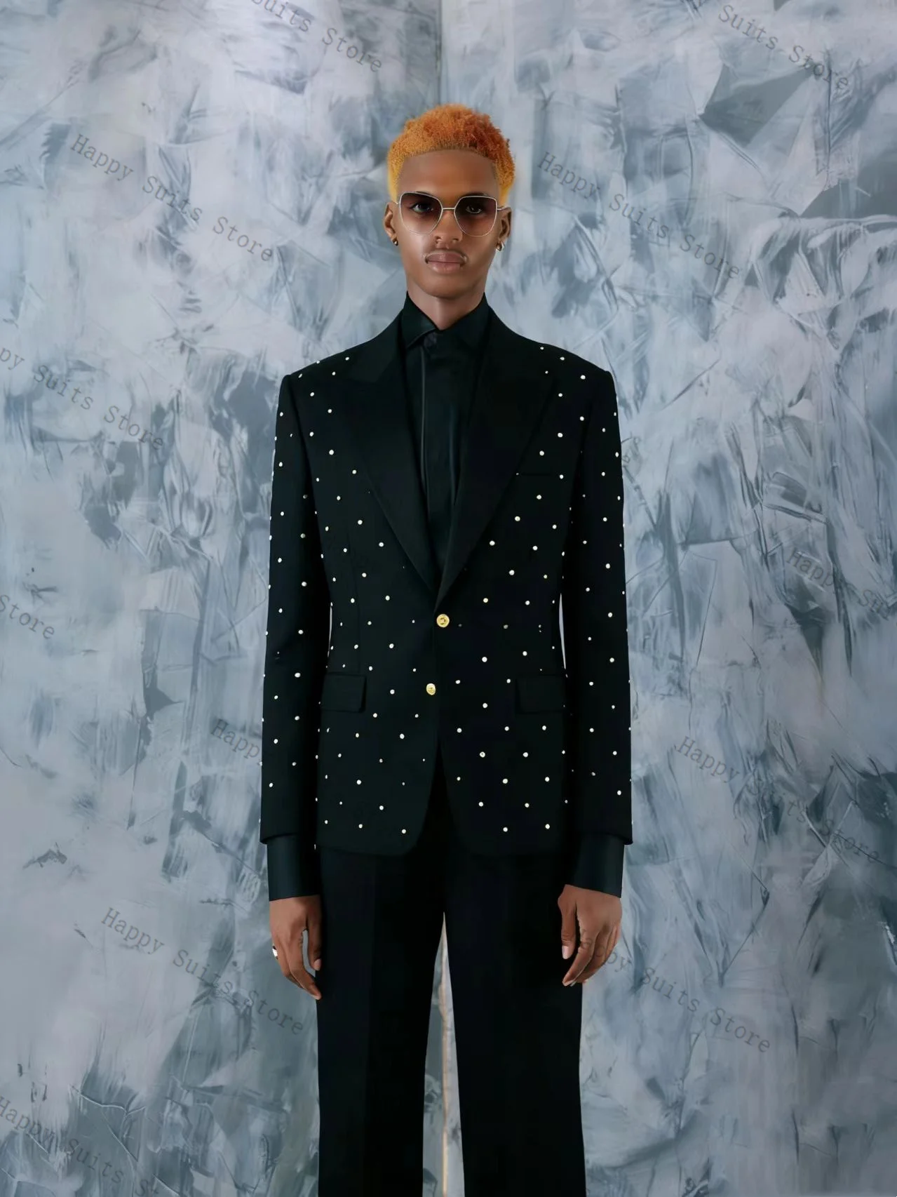 

Pearls Black Men Suit Set 2 Pcs Groom Blazer+Pants Trousers Cotton Formal Office Coat Wedding Tuxedo Customized Jacket Outfit