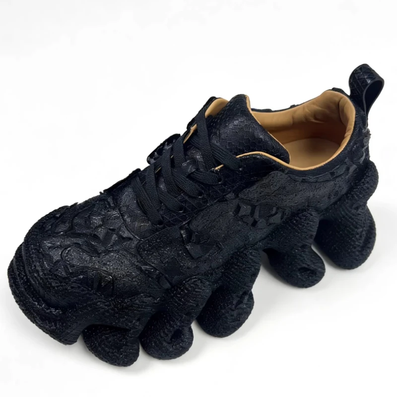 3D Printed Original New Design Shock-absorbing Casual Sports Shoes for Men's TPU Soft Bottom Daddy Shoes Height-increasing Shoes
