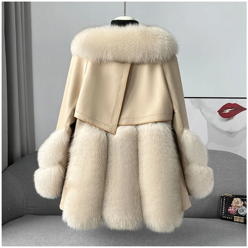 2024 Women Luxury Real Fox Fur Coat Jacket  Brand New Winter Natural Fox Fur Coats Parkas CT2152