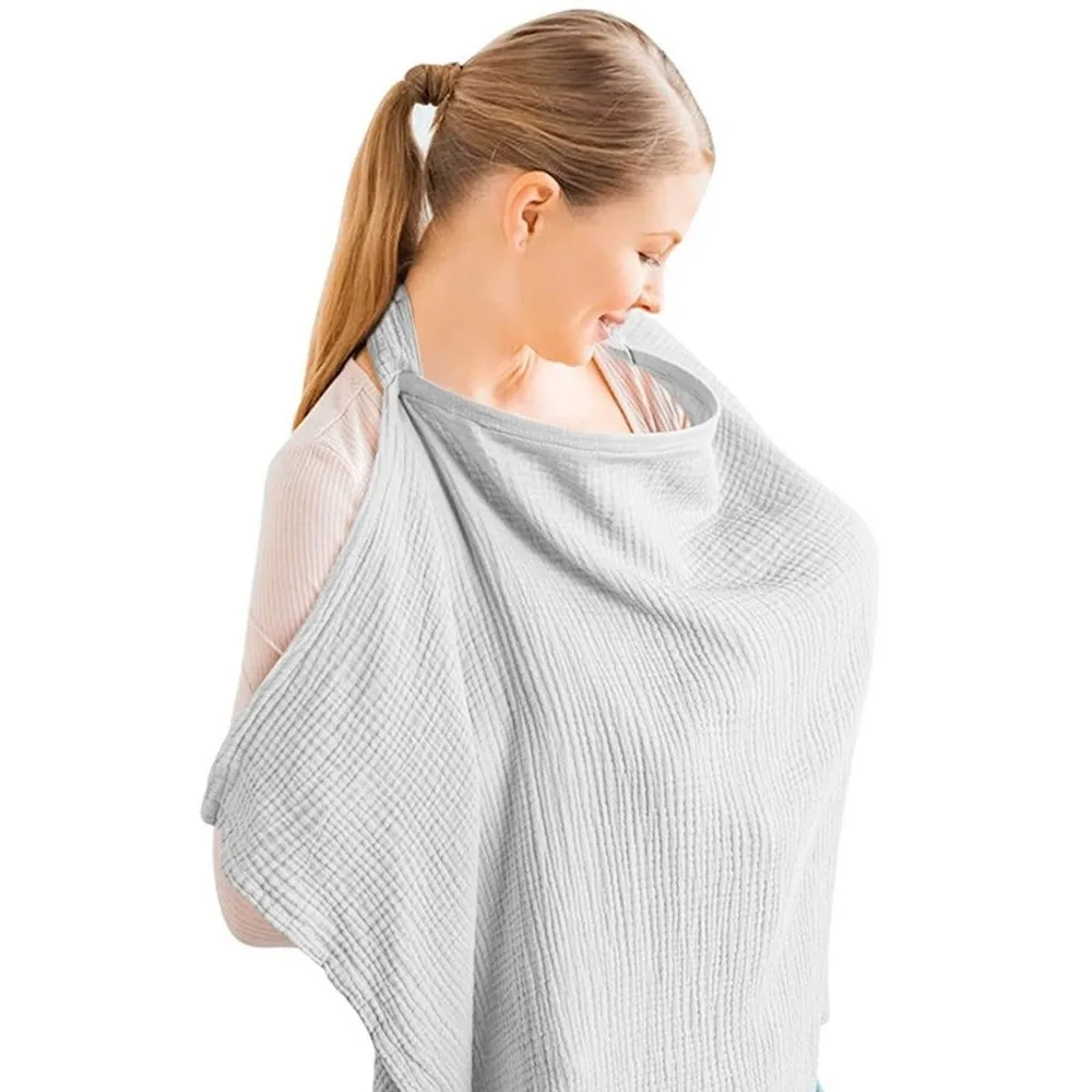 通気性のある綿の授乳タオル 調節可能なストラップ ポケット付き 授乳ショール 無地 柔らかい生地
