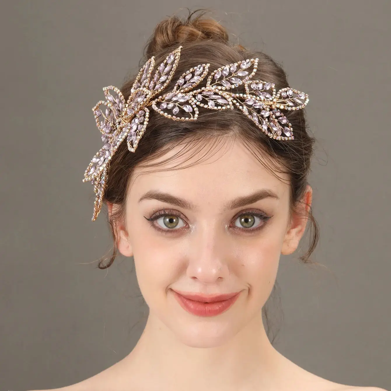 New Luxury Bridal Headpiece Rhinestone Wedding Hair Accessories Crystal Bridal Headband Leaf Floral Woman Headwear image 2