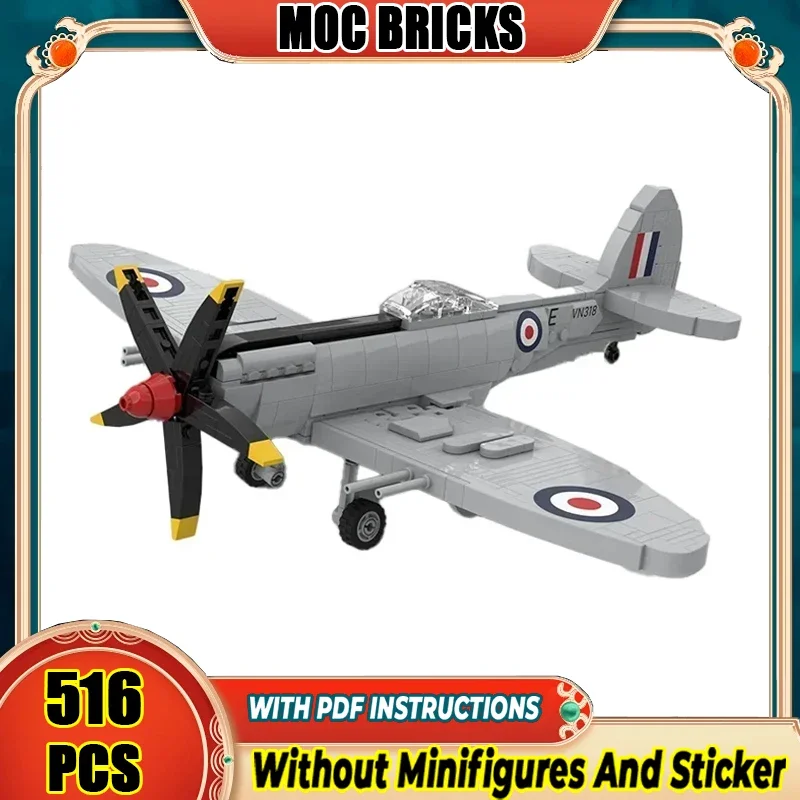 

Строительные блоки Moc, военная серия, масштаб 1:35, Spitfire F MK.24, модель, технология самолета, кирпичи, сделай сам, сборка, истребитель, игрушки, подарки