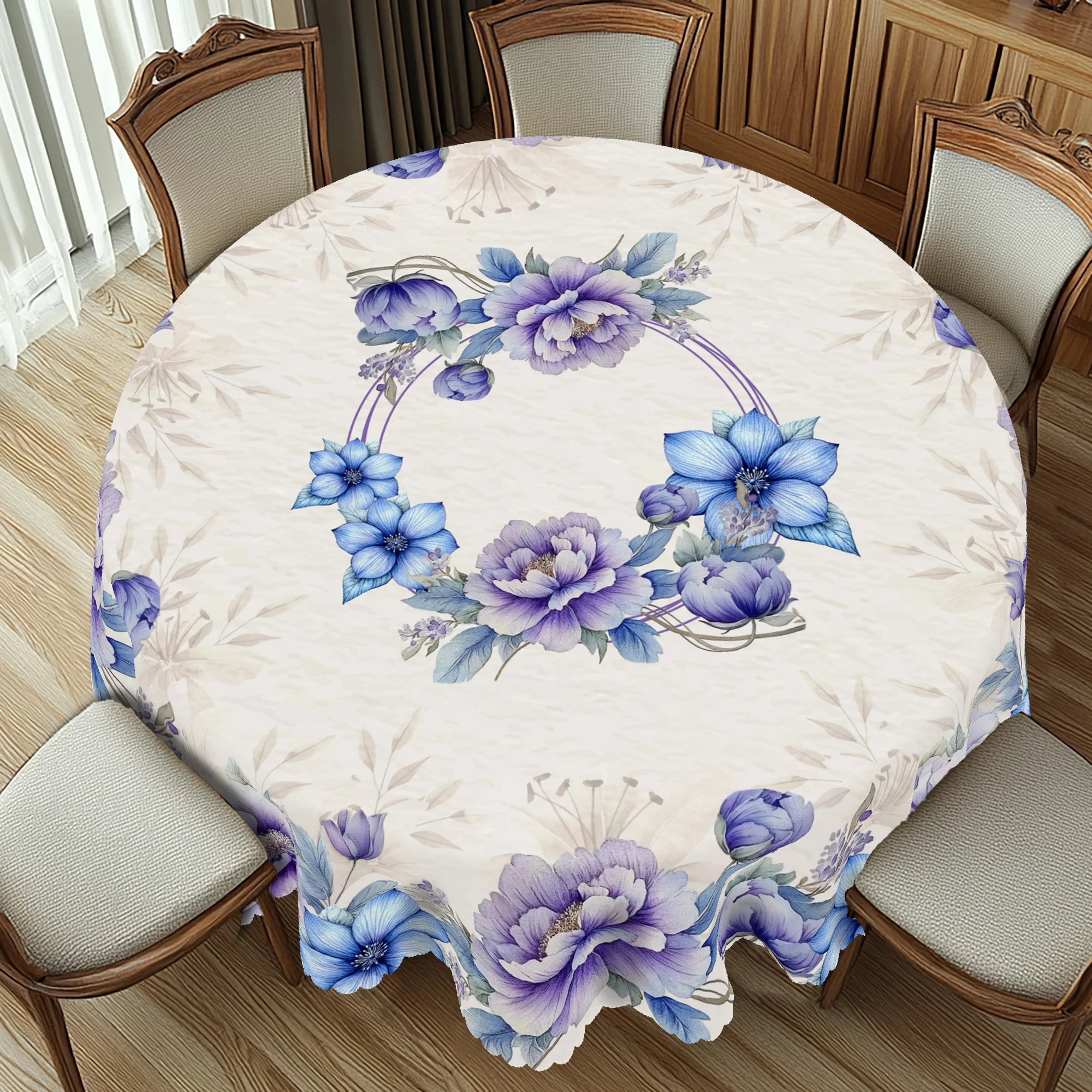 1 Piece Spring Round and Rectangular Tablecloth, Various Sizes, Purple Tablecloth with Charming Peony Flower Pattern, Spring and Summer Decoration, Tablecloth for Home Kitchen, Picnic, Gift