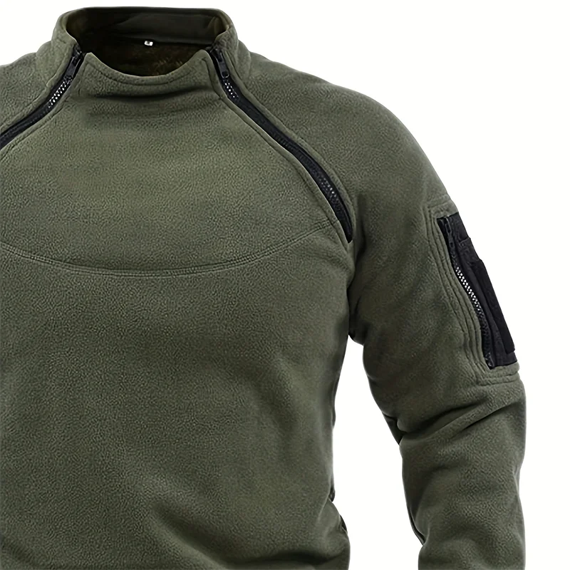 Mens Tactical Pullover Casual Military Sweatshirt Fleece Jacket Standing Collar Pullover Solid Color Sweater Windproof Clothes