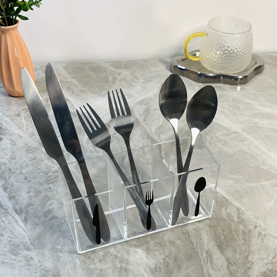 Compartment Cutlery Organizer Utensil Icons Kitchen Flatware Storage Box Silverware Holder for Forks Spoons Tabletop Home Dining
