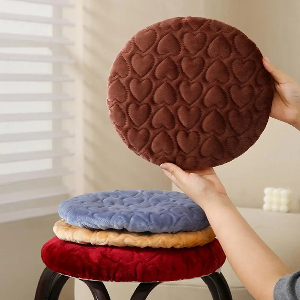 

Рельефная подушка для табурета с тиснением в форме сердца, набор круглых чехлов для табурета с эластичной лентой, мягкая фланелевая подушка для стула для бара