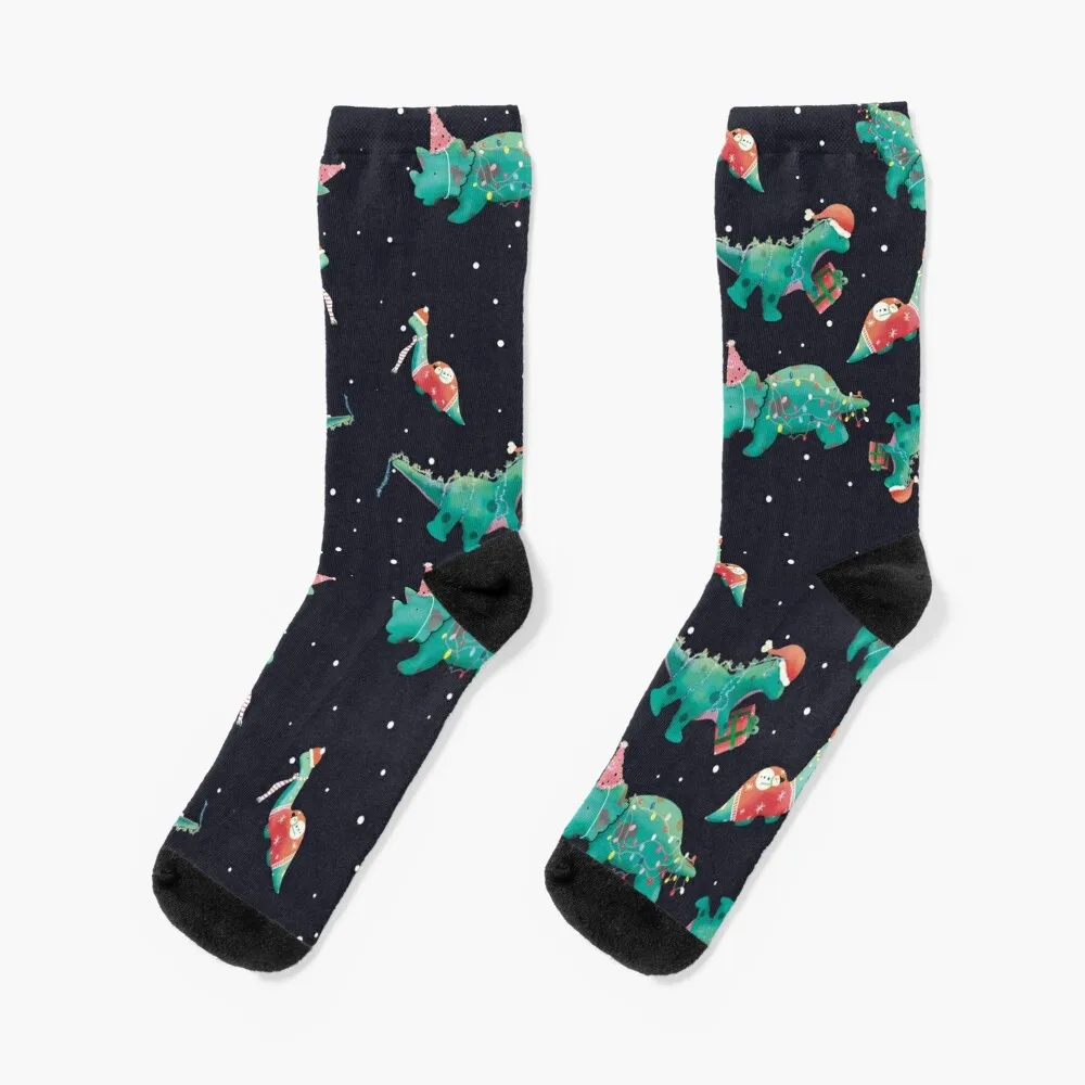 

Dino Xmas Party Time Socks funny sock winter thermal winter gifts Boy Socks Women's