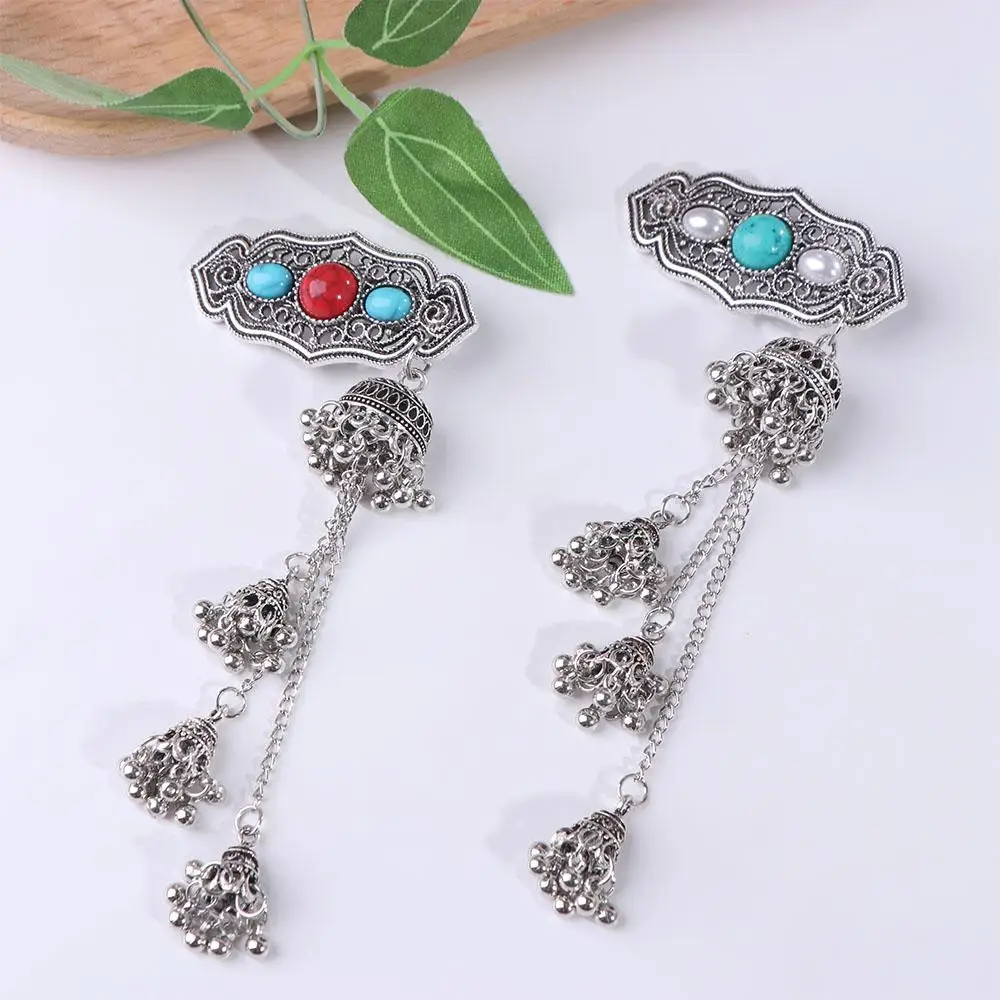 

Vintage Turquoise Tassel Bell Hair Clip Crystal Pearl Ethnic Style Hairpin Retro Headdress Chinese Style Hair Accessories