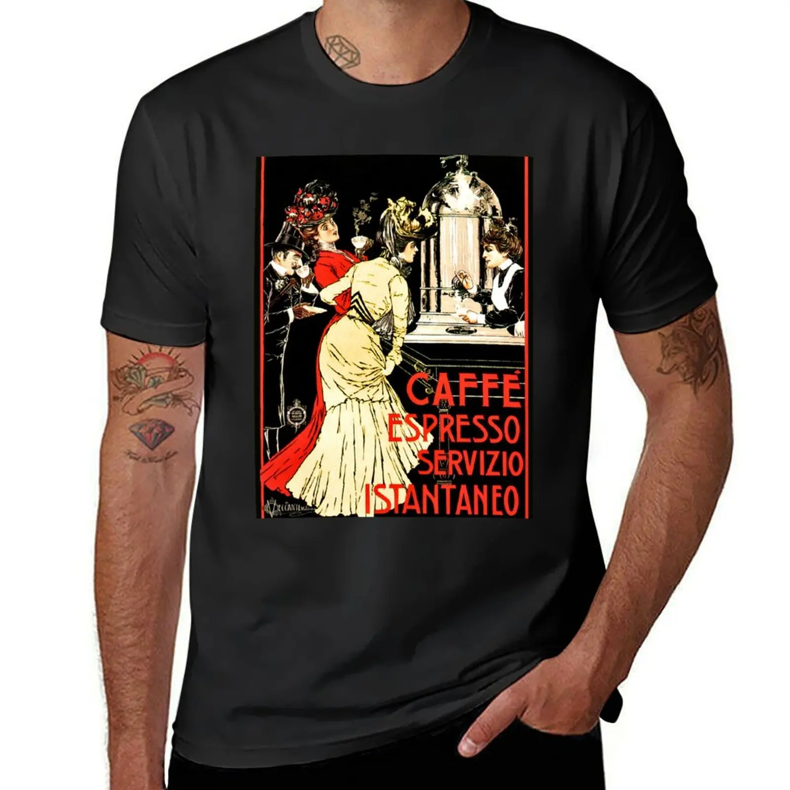 Vintage antique Italian coffeehouse advertising T-Shirt anime clothes cute tops sweat Men's cotton t-shirt