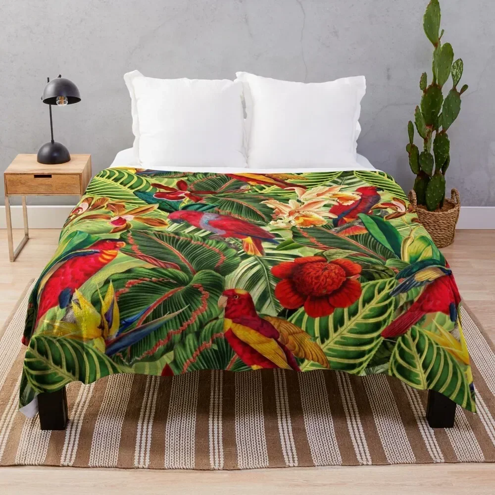 

Vintage Tropical Bird Jungle Garden Throw Blanket Cozy Microfiber Throw Blanket for Home Bedroom