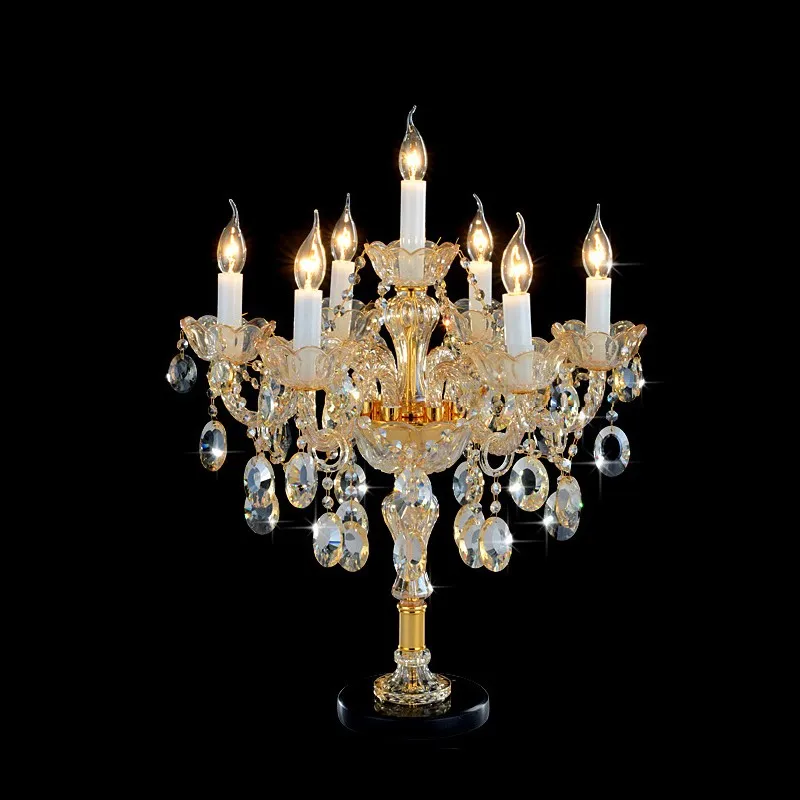 Luxury Amber Candle Style Crystal Table Lamp European Style Study Desk Lamp For Living Room Bedroom Bedside Decor Lighting