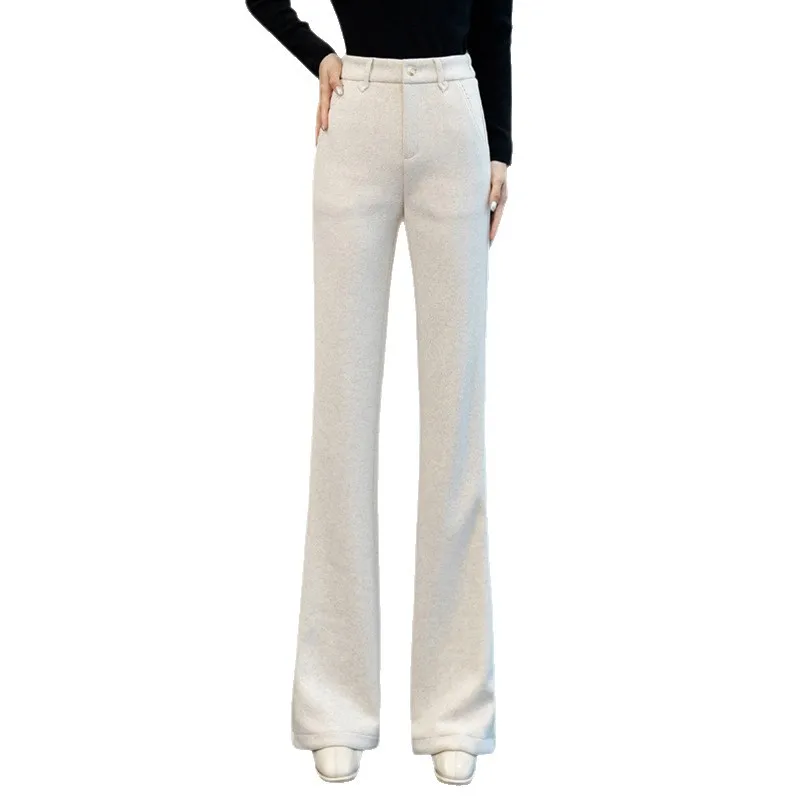 Elegant Commuting Woolen Flared Suit Pants for Women, Autumn and Winter New Fashion, High Waist Slimming Flared Pants Trend
