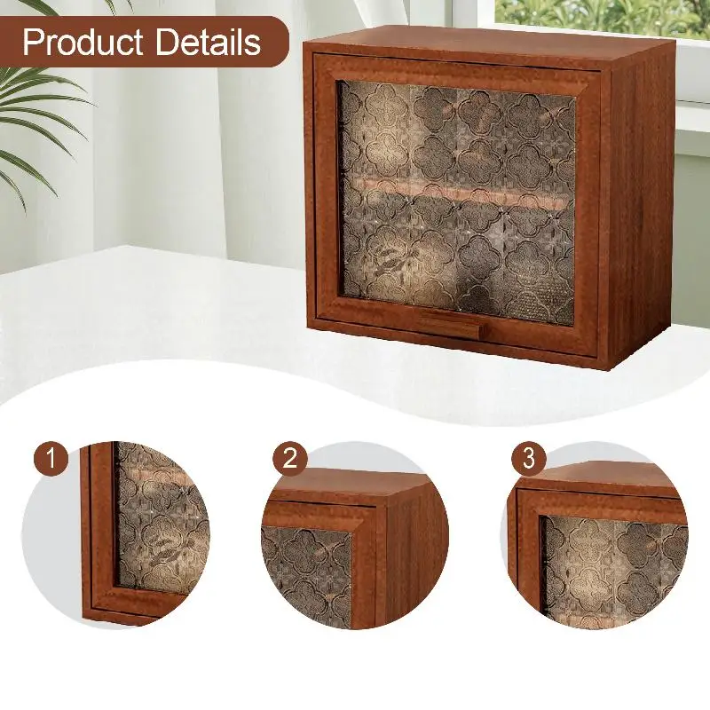 Wooden Desktop Display Cabinet, Tabletop Organizer, Dust Protection, Rustic Wood Rack Display Case for Makeup Mugs Desk