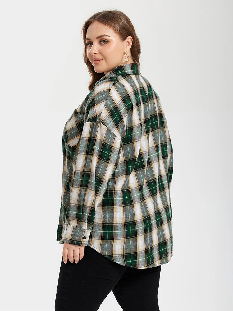 Plus Sized Clothing Plaid Shirt Women Long Sleeve Top Female Vintage Fashion Single Breasted Blouse Ladies Loose Outwear Shirts