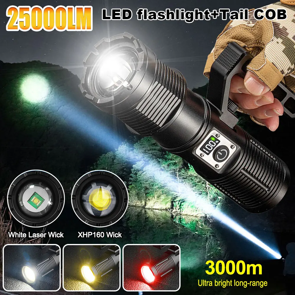 Imagem -03 - Usb Recarregável Lanterna Led Tocha Branca de Alta Potência Zoomable Luz Vermelha Taillight Lâmpada Tática Camping