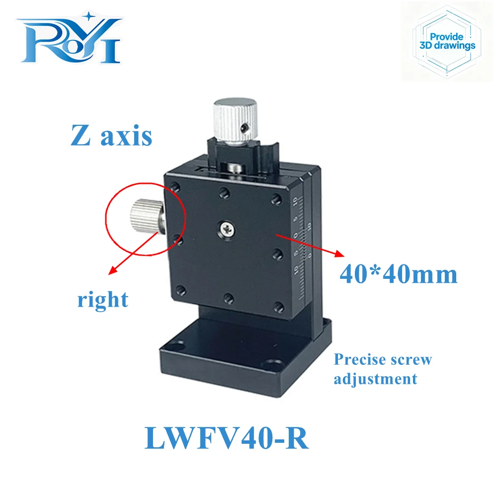Z‑Axis 40mm Dovetail Groove Sliding Table LWFV40 Precision Screw Adjust Displacement Platform for Lab Optical Positioning