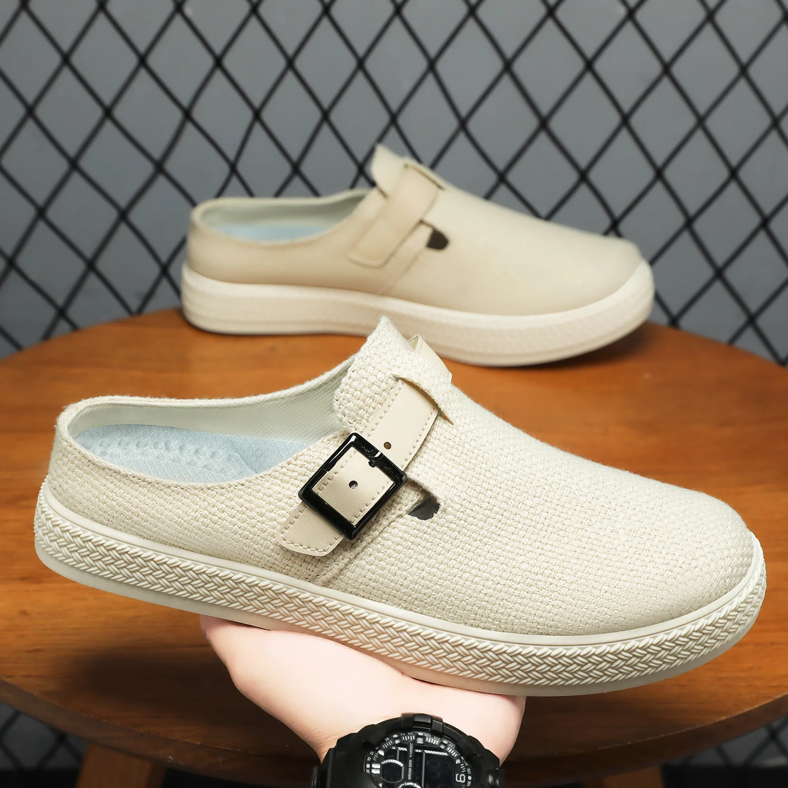 Men's new spring breathable slippers lightweight and simple casual comfortable half-support soft-soled versatile single shoes