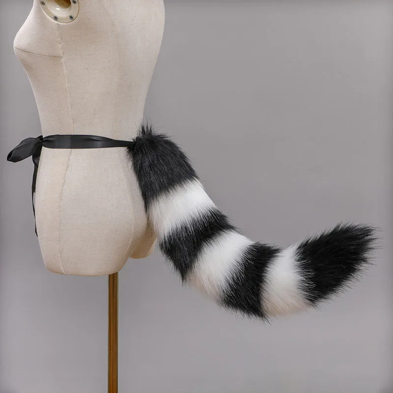 60cm Furry Animal Raccoon Tail Cosplay Costumes Props Cat Fox Plush Tails Role Play Halloween Party Kawaii Accessories