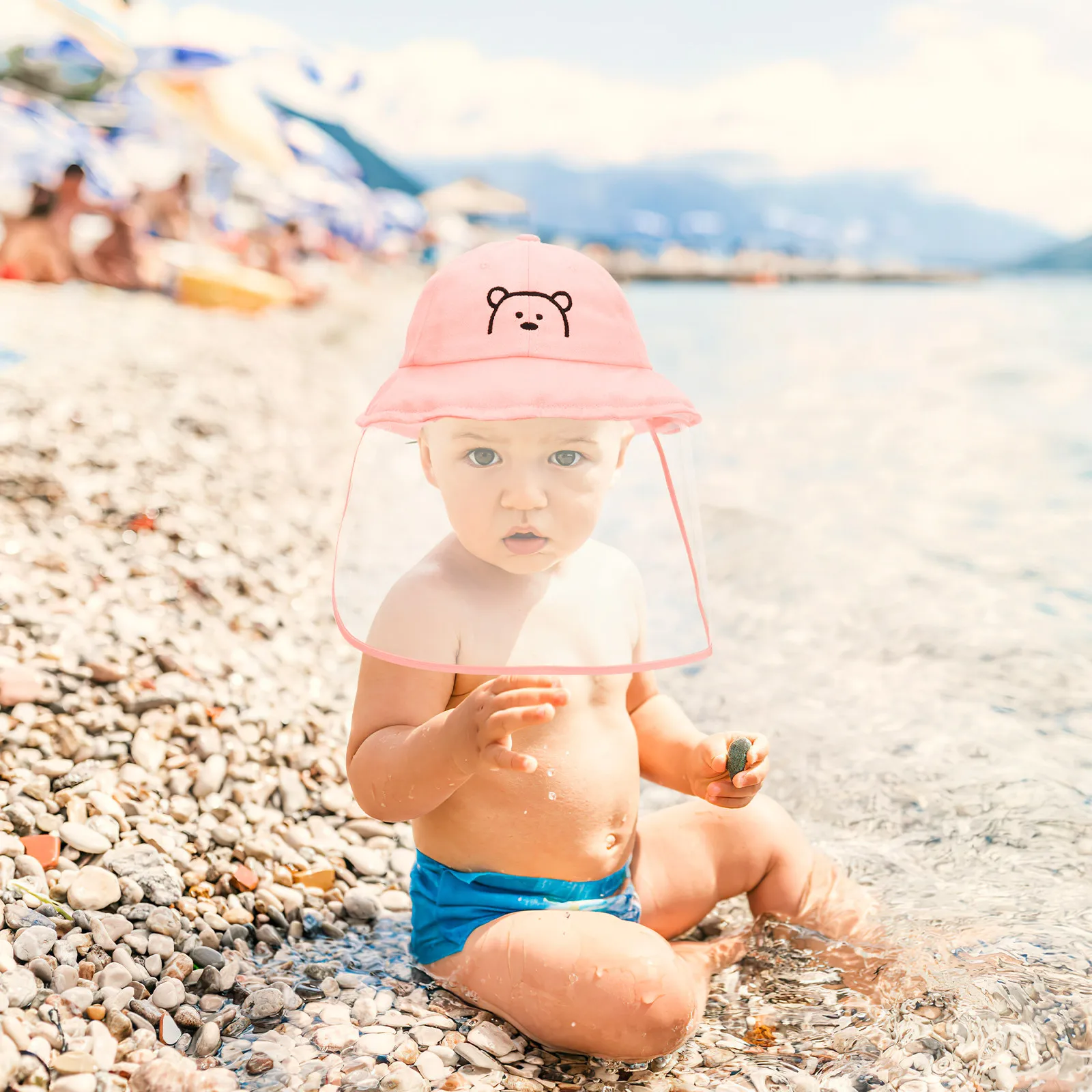 Bucket Hat Cotton - ピンクのキッズバケットハット、女の子用幼児用サンハット、フェイスガード付き、つば広、UVカット、アウトドア旅行用、折りたたみ可能、軽量ベビーハット