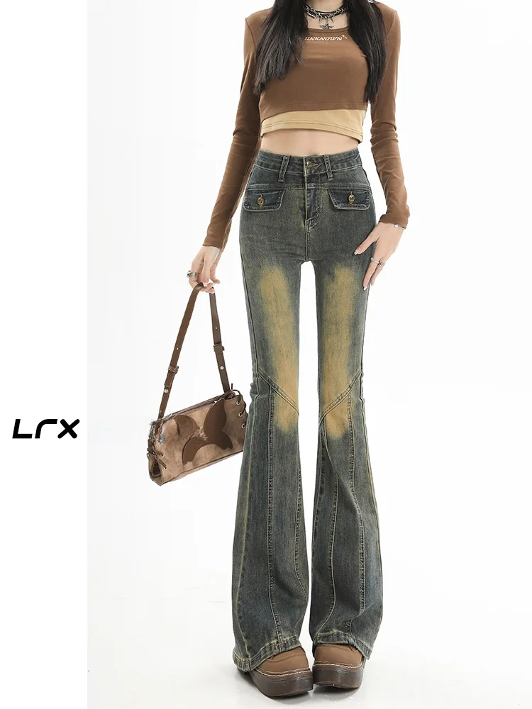 

High Waist Flared Jeans Women's Spring Autumn New Style American Hot Girl Bootcut Denim Pants plus Size Slimming Casual Jeans