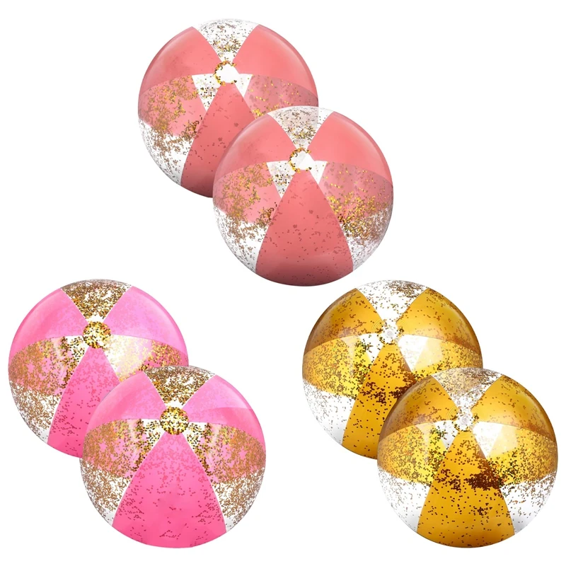 

A93U-2Pcs 16Inch Inflatable Beach Balls Gold Confetti Pool Balls For Swimming Pool For Adults Summer Birthday Party