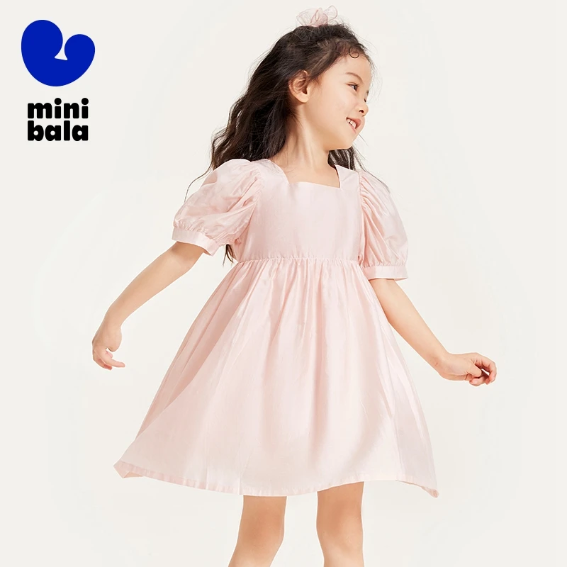 Mini Bala Dress Girls and Women Dress for 2024 Summer New Pure Cotton Puff Sleeve Parent-Child Outfit for Summer