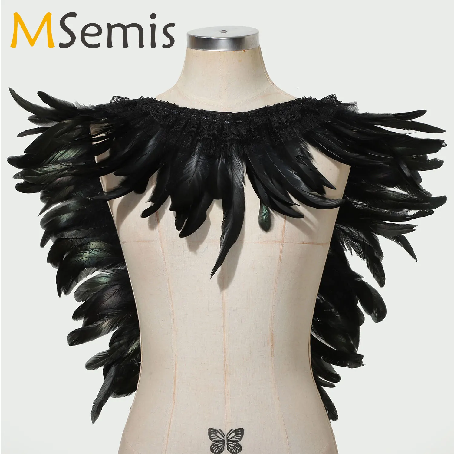 

Feather Shrug Shawl Feather Lace Ribbon Shoulder Wrap Cape Jacket Feather Costume Halloween Rave Party Cosplay Filming Props