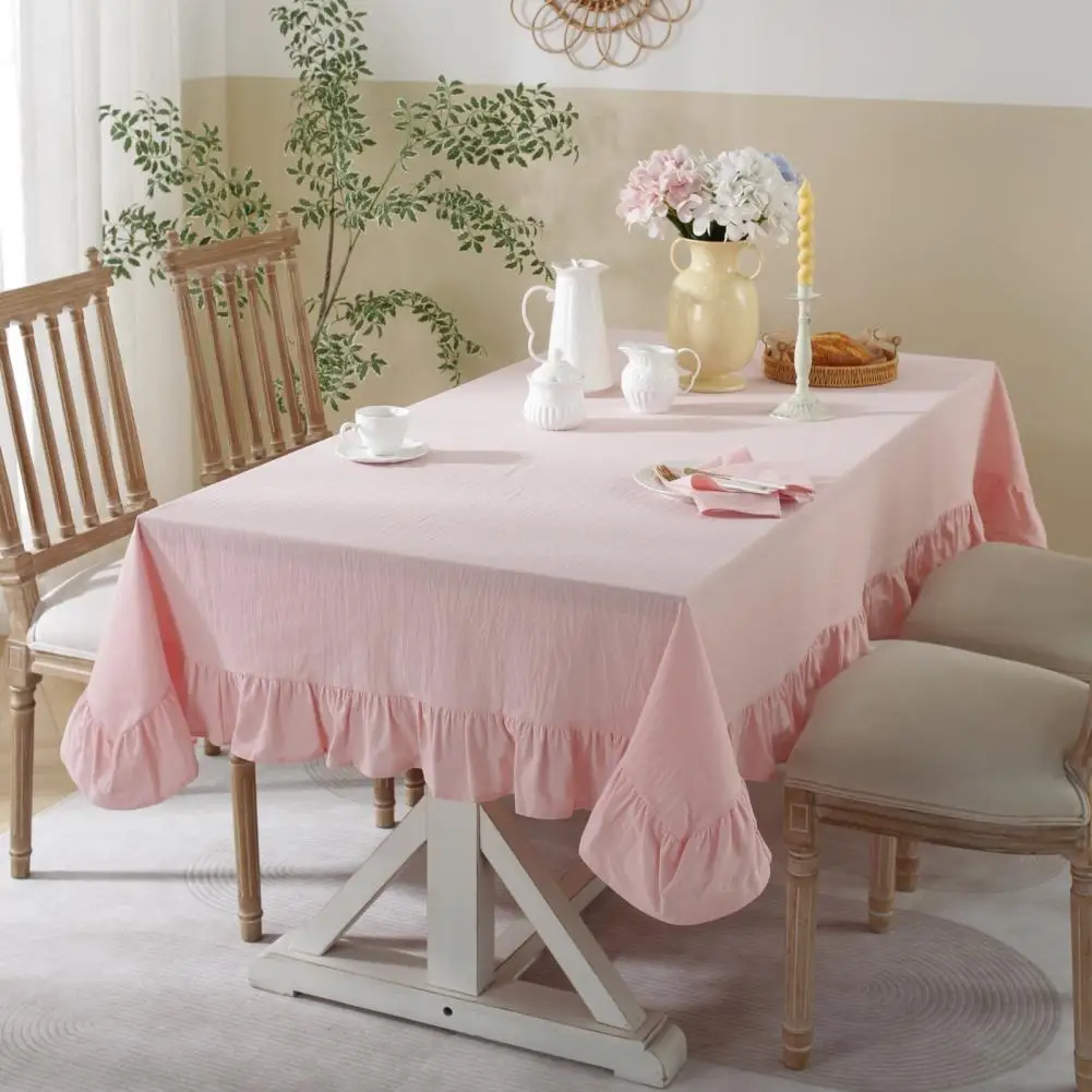 Solid Color Ruffled Tablecloth Rectangular Square Table Cover Dining Tablecloth For Farmhouse Kitchen Dining Room Patio Decor