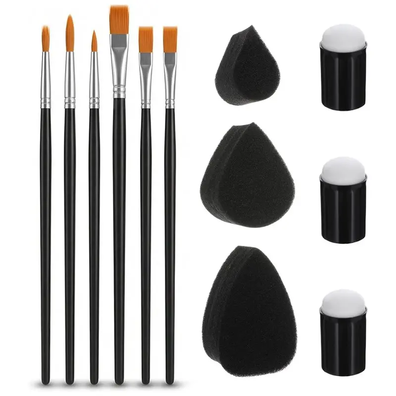 AB34-12Pcs Face Painting Brush & Sponge Set, Professional Body Paint Kit For Halloween Cosplay Party Makeup And Painting