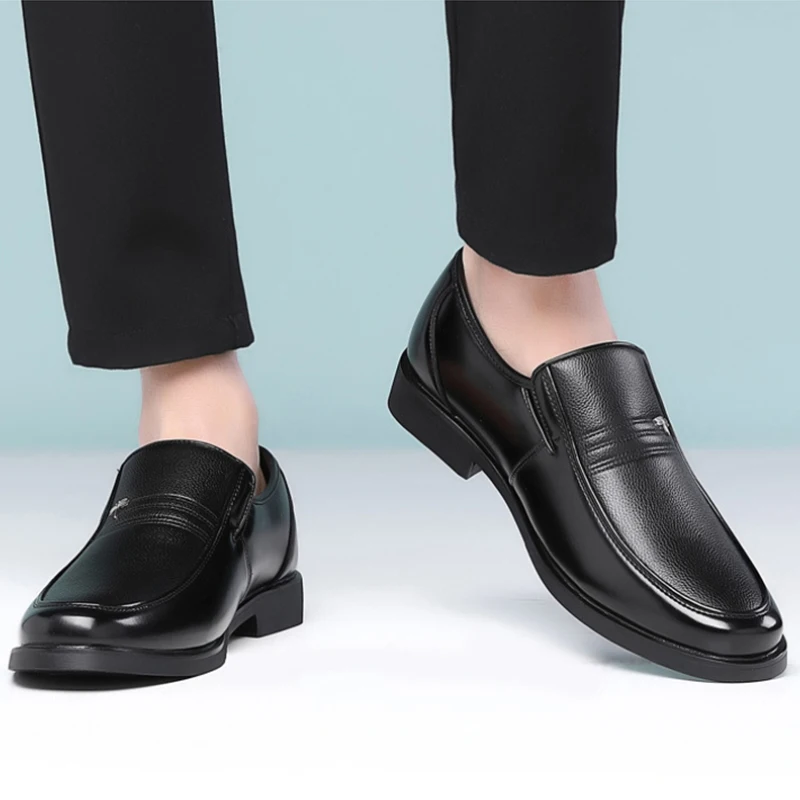 

New Arrival Black Genuine Leather Loafers Soft Sole Comfortable Slip On Business Casual Shoes For Middle Aged Summer Breathable